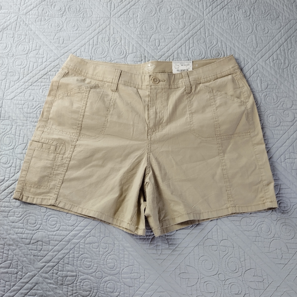 WOMENS ST. JOHN'S BAY STRETCH BERMUDA JEANS SHORTS SIZE‎ 12 mid-rice POCKETS
